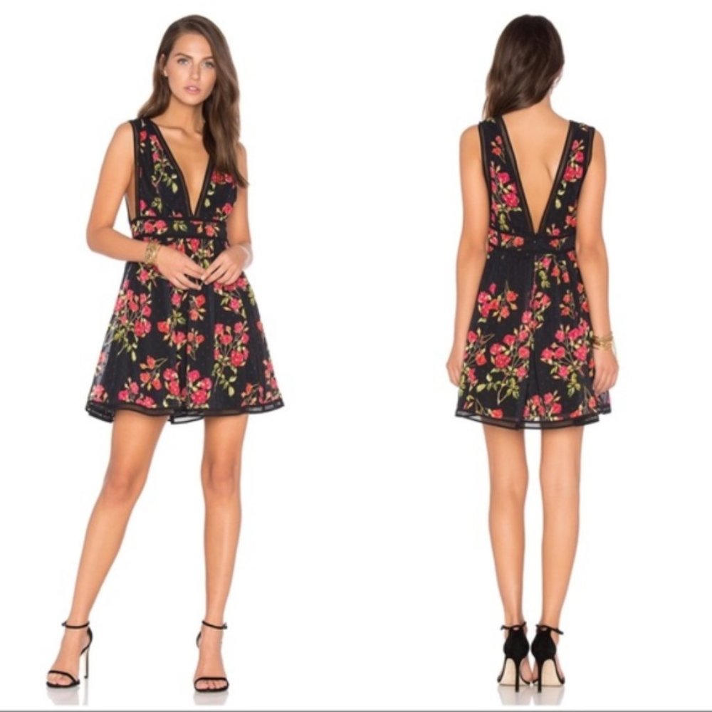 NBD Isaac Floral Swing Dress Revolve In Black and Red Size S